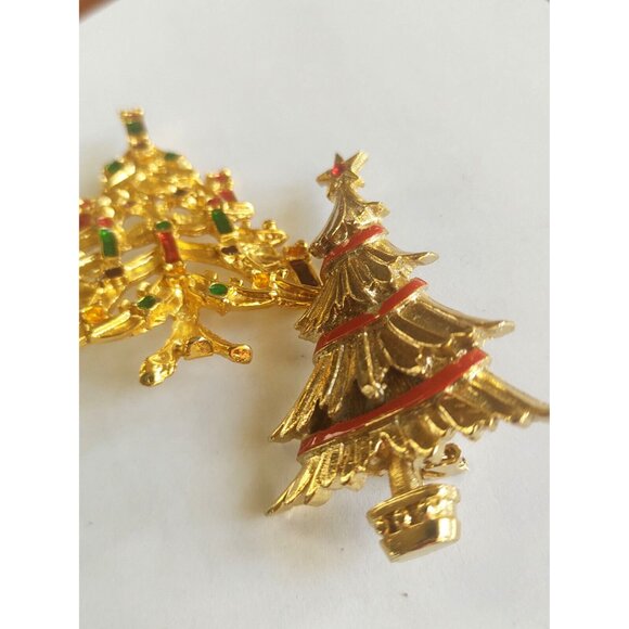 Christmas Tree Brooches (lot of three) Rhinestone, Faux Pearl & Enamel - Picture 3 of 15